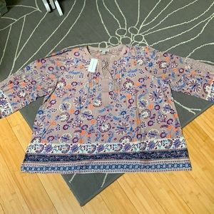 Floral print long sleeve shirt with tassels